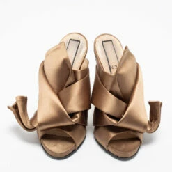 N21 N°21 Light Brown Satin Raso Knot Mules Size 38.5 Women Sandals -N21shop luxury women n21 used shoes p685604 007