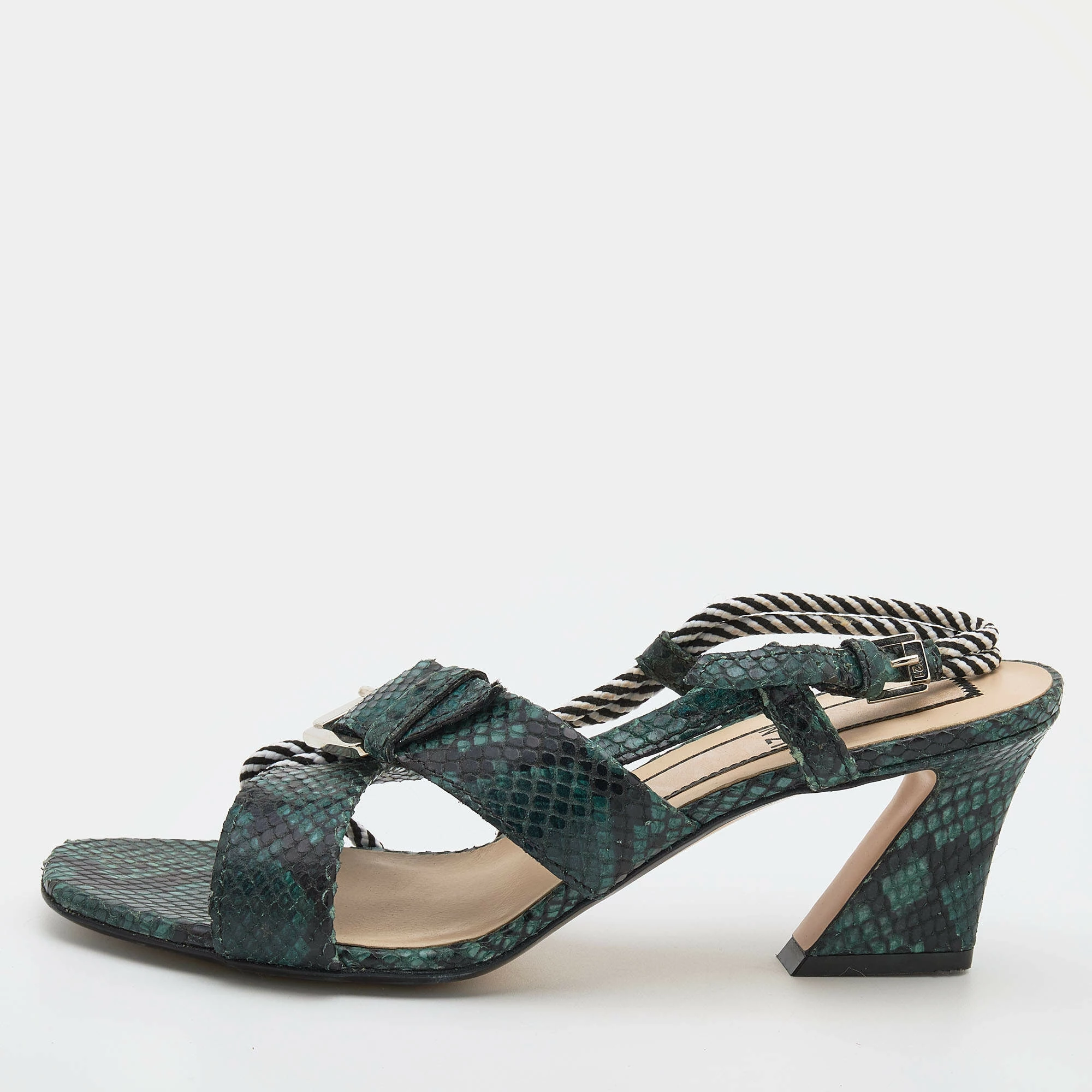 N21 Green Snakeskin Embossed Leather Buckle Detail Slingback Sandals Size 40 Women N21 Green Snakeskin Embossed Leather Buckle Detail Slingback Sandals Size 40 Women -N21shop luxury women n21 used shoes p690987 002