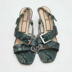 N21 Green Snakeskin Embossed Leather Buckle Detail Slingback Sandals Size 40 Women 4 N21 Green Snakeskin Embossed Leather Buckle Detail Slingback Sandals Size 40 Women -N21shop luxury women n21 used shoes p690987 004