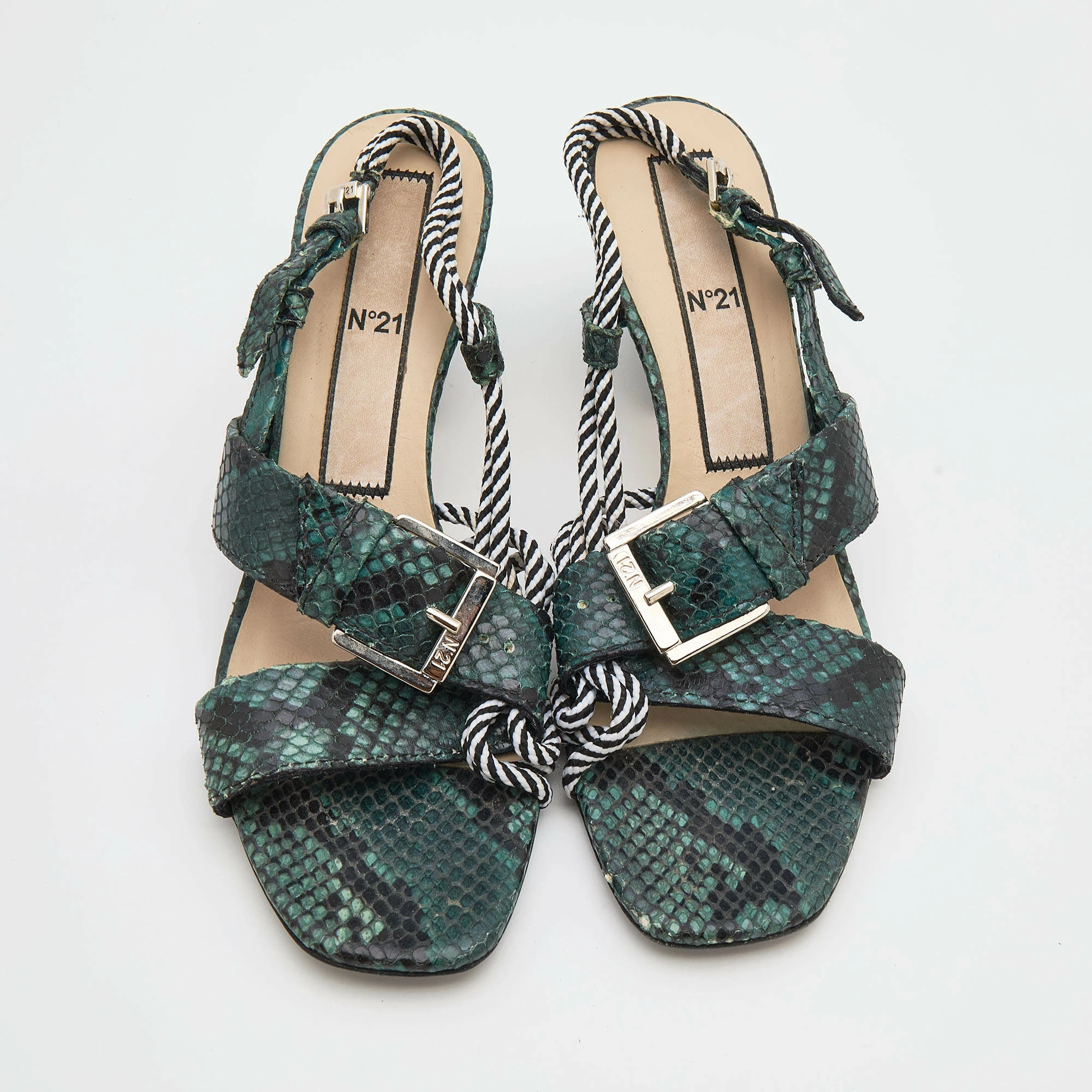 N21 Green Snakeskin Embossed Leather Buckle Detail Slingback Sandals Size 40 Women N21 Green Snakeskin Embossed Leather Buckle Detail Slingback Sandals Size 40 Women -N21shop luxury women n21 used shoes p690987 004