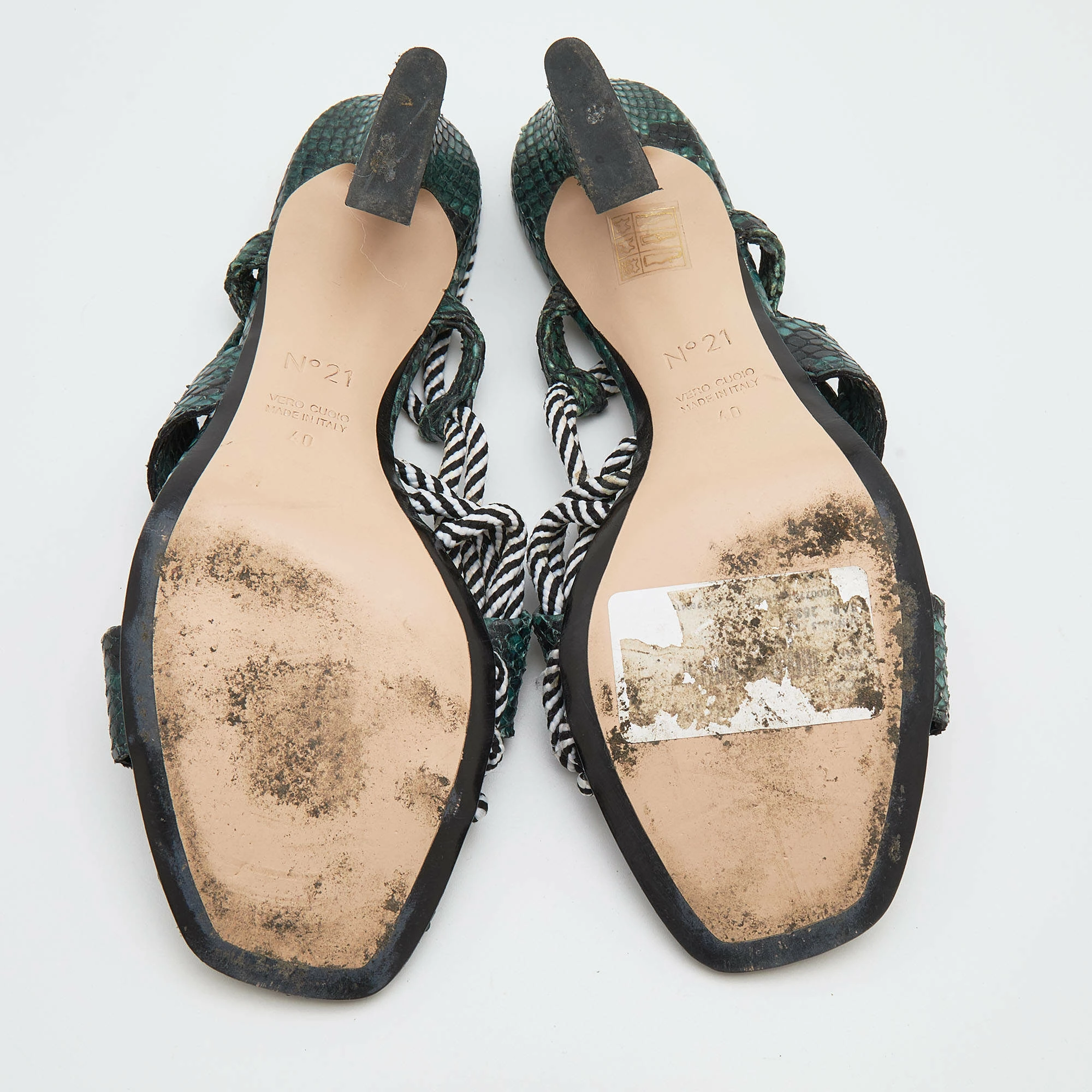 N21 Green Snakeskin Embossed Leather Buckle Detail Slingback Sandals Size 40 Women N21 Green Snakeskin Embossed Leather Buckle Detail Slingback Sandals Size 40 Women -N21shop luxury women n21 used shoes p690987 008