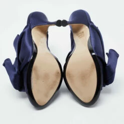 N21 Nº21 Navy Blue Satin Raso Knot Peep Toe Mules Size 38 Women Sandals -N21shop luxury women n21 used shoes p699719 002