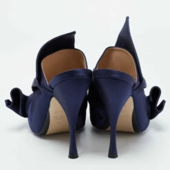 N21 Nº21 Navy Blue Satin Raso Knot Peep Toe Mules Size 38 Women Sandals -N21shop luxury women n21 used shoes p699719 004