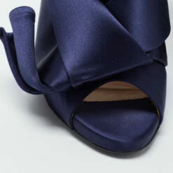 N21 Nº21 Navy Blue Satin Raso Knot Peep Toe Mules Size 38 Women Sandals -N21shop luxury women n21 used shoes p699719 005