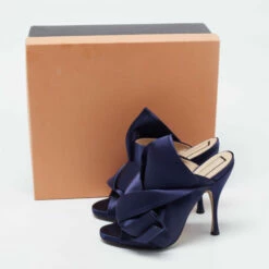 N21 Nº21 Navy Blue Satin Raso Knot Peep Toe Mules Size 38 Women Sandals -N21shop luxury women n21 used shoes p699719 009