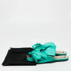 N21 Nº21 Green Satin Knot Flat Mules Size 39 Women Flats -N21shop luxury women n21 used shoes p700082 002