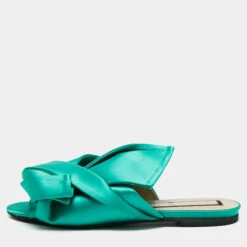 N21 Nº21 Green Satin Knot Flat Mules Size 39 Women Flats