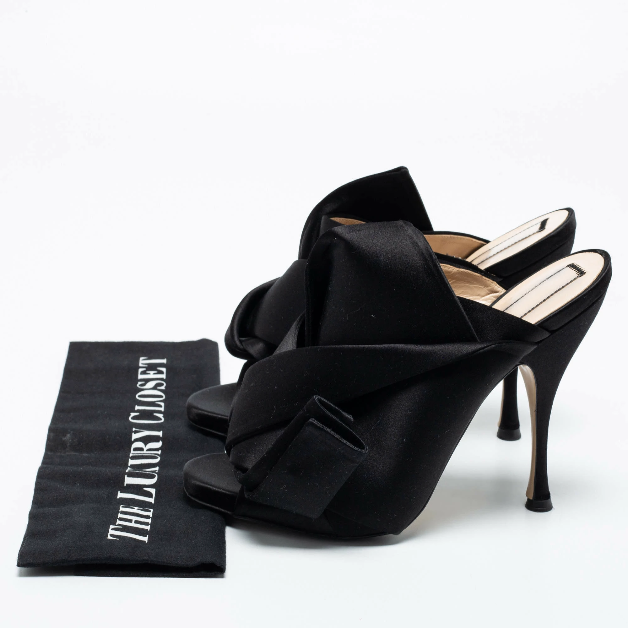 N21 Nº21 Black Satin Raso Knot Mules Size 39 Women Sandals N21 Nº21 Black Satin Raso Knot Mules Size 39 Women Sandals -N21shop luxury women n21 used shoes p701708 005