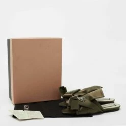 N21 Nº21 Olive Green Satin Embellished Raso Knot Flat Slides Size 38 Women Sandals -N21shop luxury women n21 used shoes p704314 001