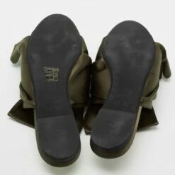N21 Nº21 Olive Green Satin Embellished Raso Knot Flat Slides Size 38 Women Sandals -N21shop luxury women n21 used shoes p704314 007