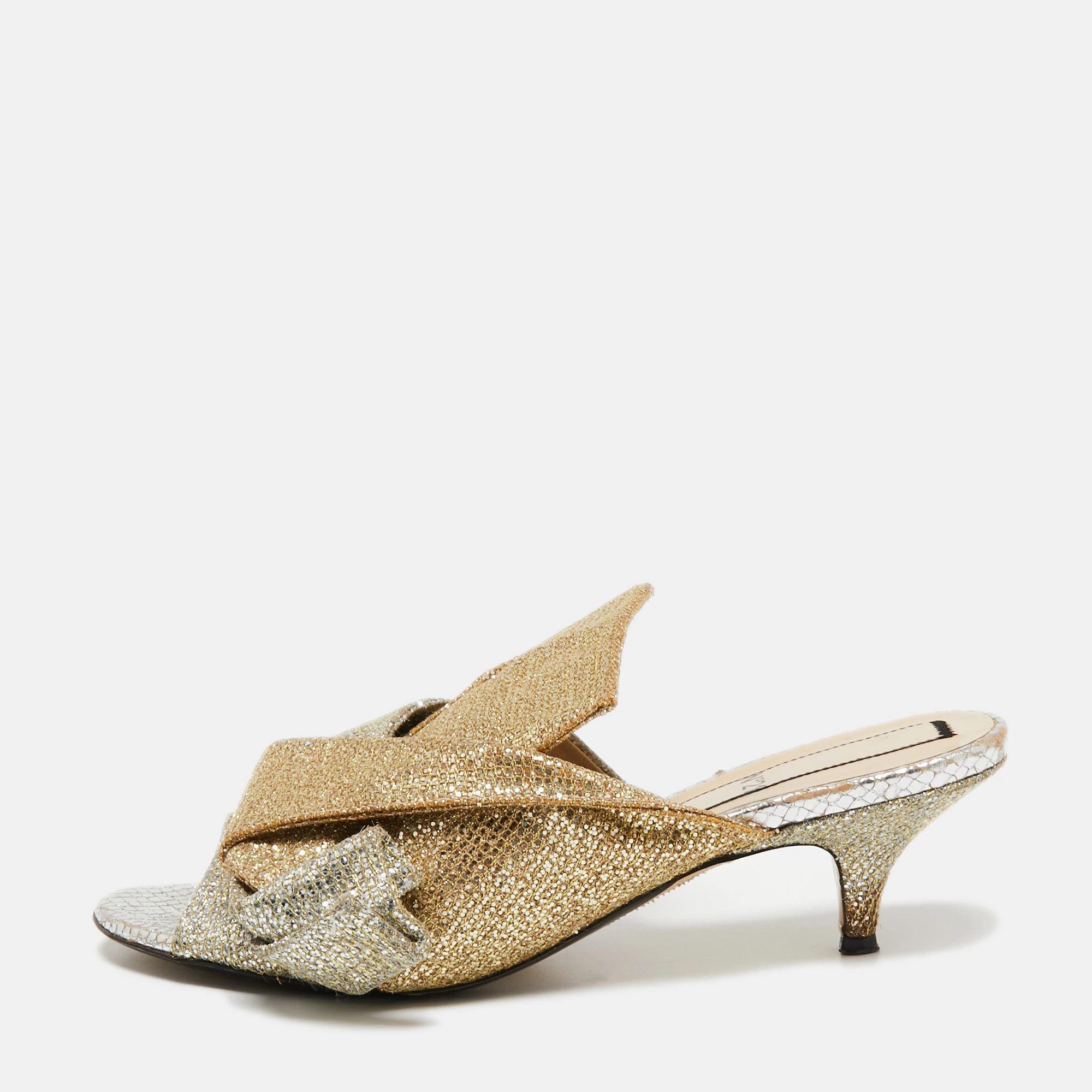 N21 Nº21 Metallic Silver/Gold Glitter Knot Open Toe Mules Size 38.5 Women Sandals N21 Nº21 Metallic Silver/Gold Glitter Knot Open Toe Mules Size 38.5 Women Sandals -N21shop luxury women n21 used shoes p705611 001