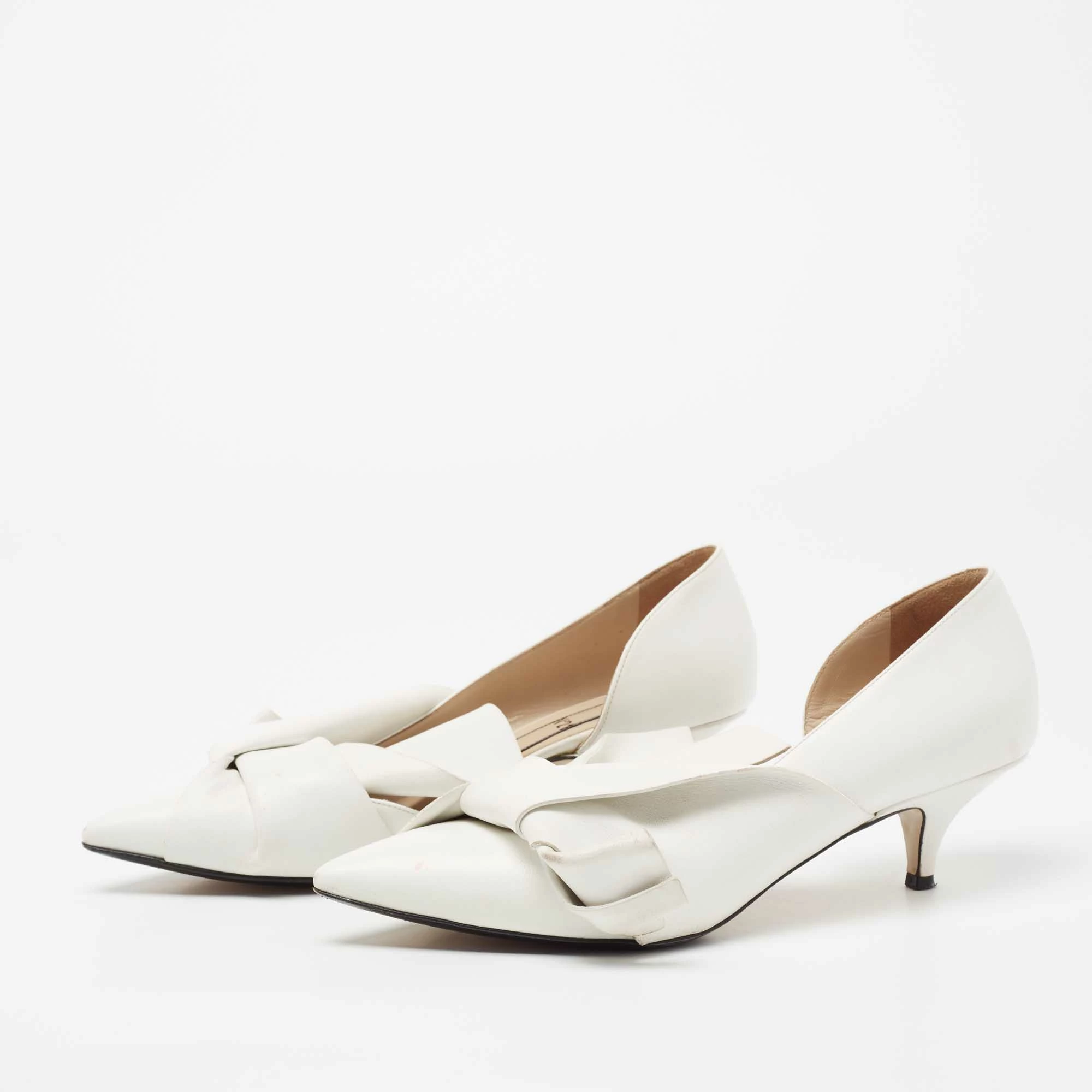 N21 Nº21 White Leather Knot Pointed Toe Kitten Pumps Size 38.5 Women N21 Nº21 White Leather Knot Pointed Toe Kitten Pumps Size 38.5 Women -N21shop luxury women n21 used shoes p707393 002