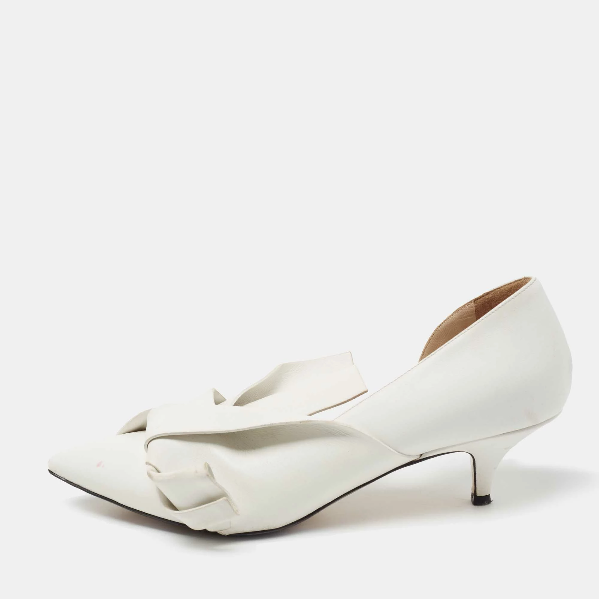 N21 Nº21 White Leather Knot Pointed Toe Kitten Pumps Size 38.5 Women N21 Nº21 White Leather Knot Pointed Toe Kitten Pumps Size 38.5 Women -N21shop luxury women n21 used shoes p707393 003
