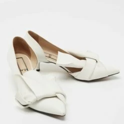 N21 Nº21 White Leather Knot Pointed Toe Kitten Pumps Size 38.5 Women 5 N21 Nº21 White Leather Knot Pointed Toe Kitten Pumps Size 38.5 Women -N21shop luxury women n21 used shoes p707393 004