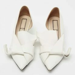 N21 Nº21 White Leather Knot Pointed Toe Kitten Pumps Size 38.5 Women 4 N21 Nº21 White Leather Knot Pointed Toe Kitten Pumps Size 38.5 Women -N21shop luxury women n21 used shoes p707393 005