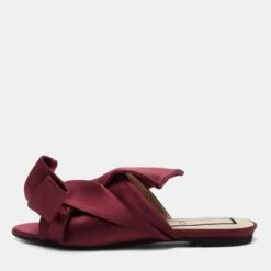 N21 Nº21 Burgundy Satin Knot Flat Mules Size 38 Women Sandals