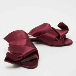 N21 Nº21 Burgundy Satin Knot Flat Mules Size 38 Women Sandals -N21shop luxury women n21 used shoes p713786 004
