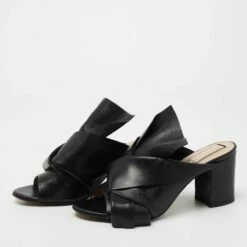 N21 Nº21 Black Leather Raso Knot Block Heel Mules Size 37.5 Women Sandals -N21shop luxury women n21 used shoes p713897 002