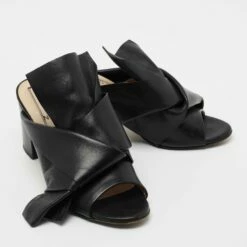 N21 Nº21 Black Leather Raso Knot Block Heel Mules Size 37.5 Women Sandals -N21shop luxury women n21 used shoes p713897 004